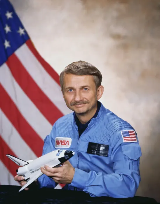 Framed Print : Owen Garriott Holding Model Space Shuttle Framed Print : Owen Garriott Holding Model Space Shuttle