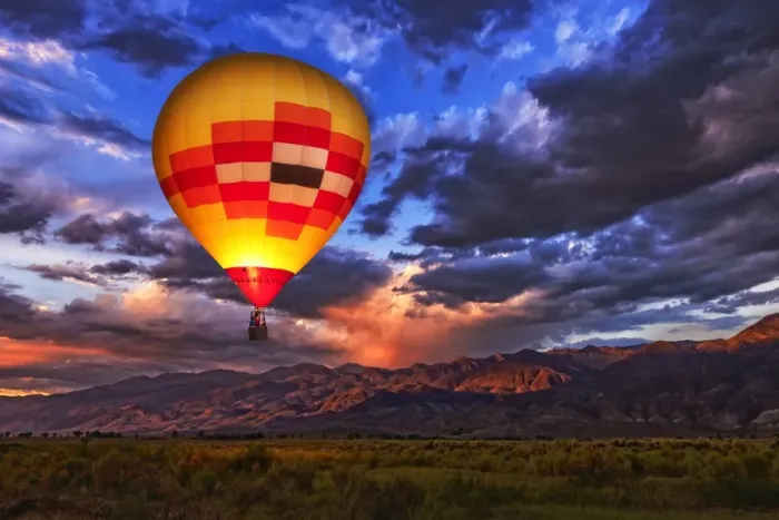 Framed Print : Owens Valley Hot Air Balloon Night Light
