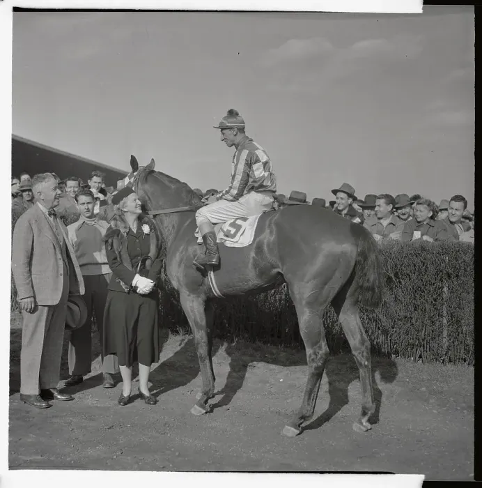 Framed Print : Owners Standing by Hill Prince with Eddie Arcaro Astride Framed Print : Owners Standing by Hill Prince with Eddie Arcaro Astride