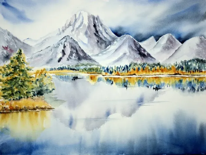 Framed Print : Oxbow bend - mountains, lake, reflection Framed Print : Oxbow bend - mountains, lake, reflection
