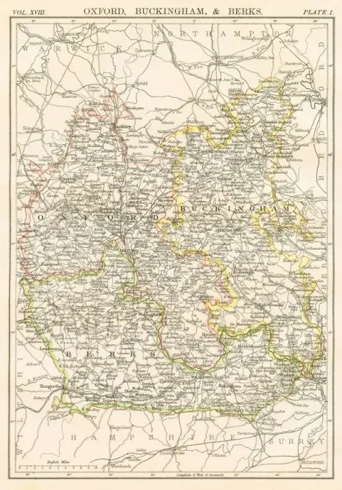 Framed Print : Oxford and Buckingham map 1885 Framed Print : Oxford and Buckingham map 1885