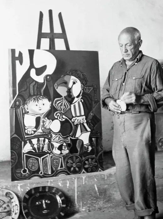 Framed Print : Pablo Picasso Posing with Painting Framed Print : Pablo Picasso Posing with Painting