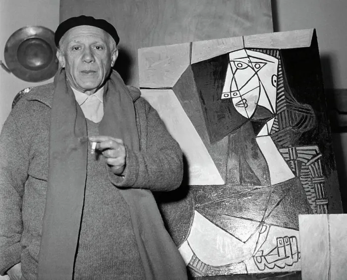 Framed Print : Pablo Picasso with One of His Works Framed Print : Pablo Picasso with One of His Works