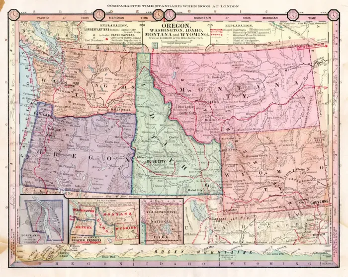 Framed Print : Pacific and northern states map 1898 Framed Print : Pacific and northern states map 1898