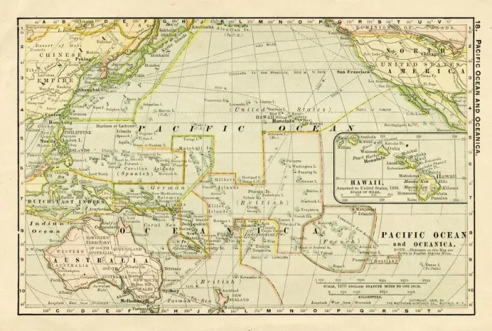Framed Print : Pacific ocean map 1898 Framed Print : Pacific ocean map 1898