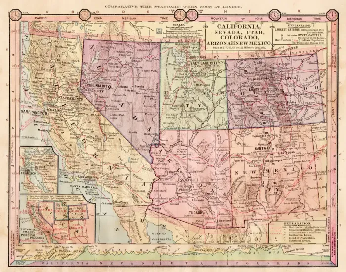 Framed Print : Pacific states map 1886 Framed Print : Pacific states map 1886