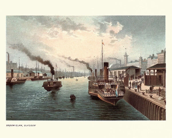 Paddle steamers on the River Clyde, Broomielaw, Glasgow, 19th Century