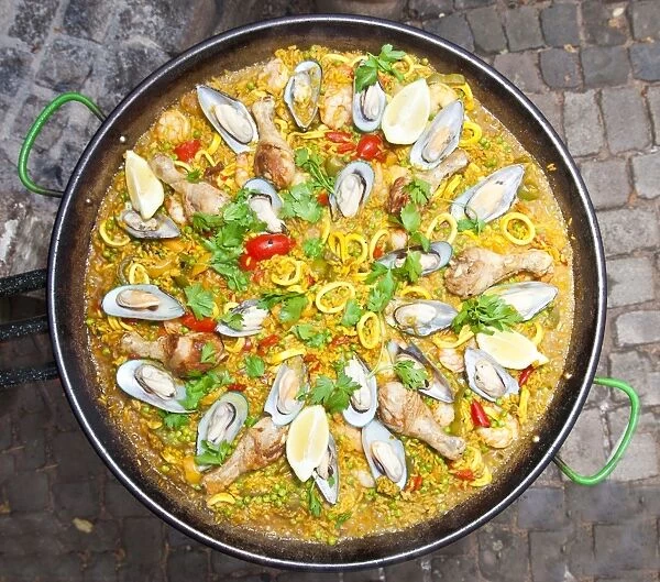 Paella, a Spanish rice dish with seafood and chicken, series, no. 7