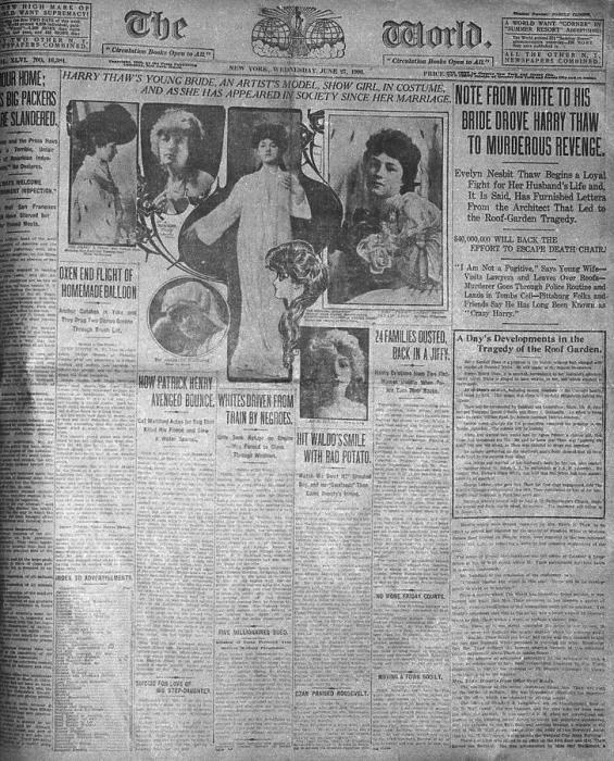 Framed Print : Front Page of World Newspaper Headlining Stanford White Murder Case Framed Print : Front Page of World Newspaper Headlining Stanford White Murder Case