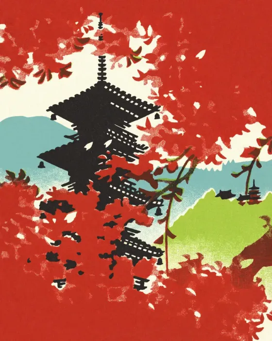 Framed Print : Pagoda Showing Through Cherry Blossoms Framed Print : Pagoda Showing Through Cherry Blossoms