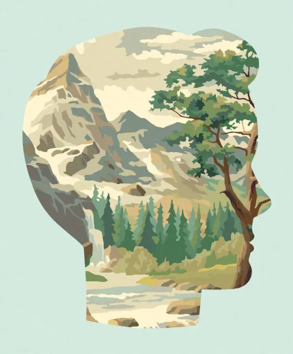 Framed Print : Paint By Number Wilderness Scene in a Boys Profile Framed Print : Paint By Number Wilderness Scene in a Boys Profile