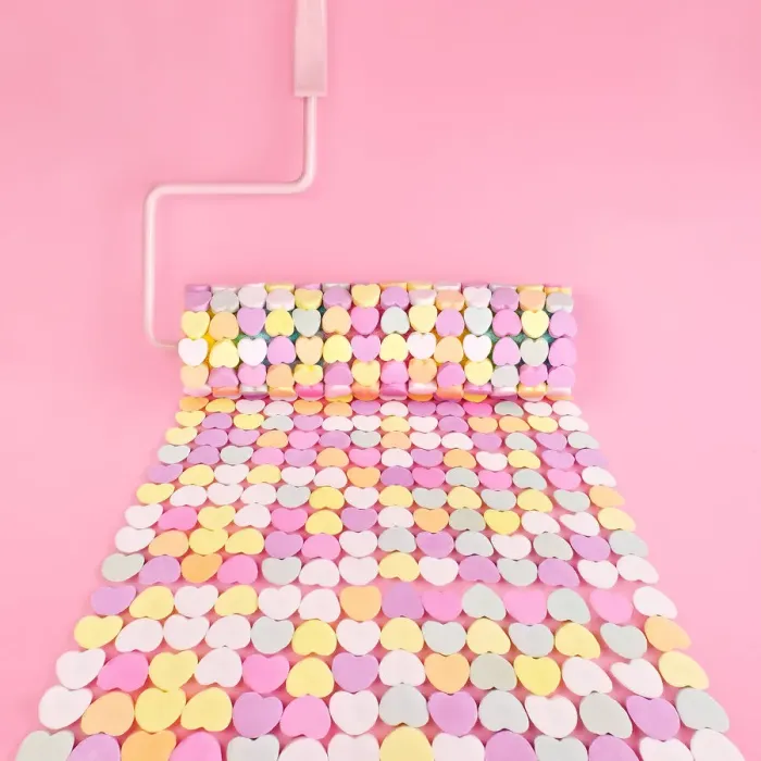 Framed Print : Paint roller with candy hearts Framed Print : Paint roller with candy hearts