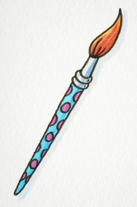 Framed Print : Paintbrush, green handle with purple dots Framed Print : Paintbrush, green handle with purple dots