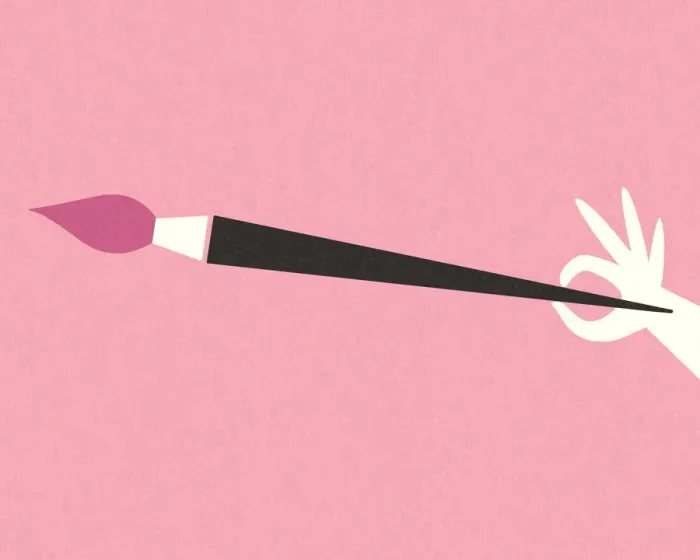 Framed Print : Paintbrush on a Pink Background