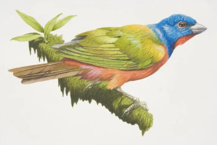 Framed Print : Painted Bunting (Passerina ciris), bird with a blue head, bright red underparts and green wings Framed Print : Painted Bunting (Passerina ciris), bird with a blue head, bright red underparts and green wings