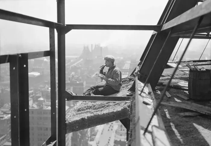 Framed Print : Painter Eating Lunch High Above Framed Print : Painter Eating Lunch High Above