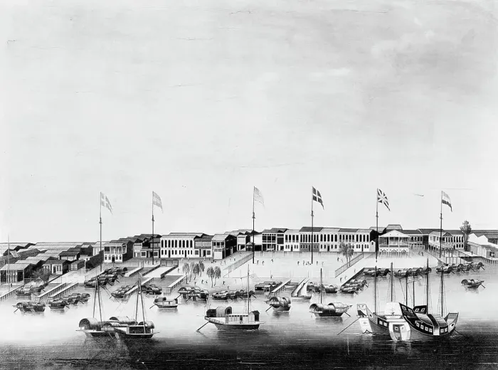 Framed Print : Painting Of Buildings At Canton Harbor Framed Print : Painting Of Buildings At Canton Harbor