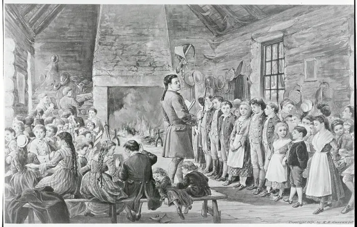 Framed Print : Painting of Colonial Schoolroom Scene Framed Print : Painting of Colonial Schoolroom Scene