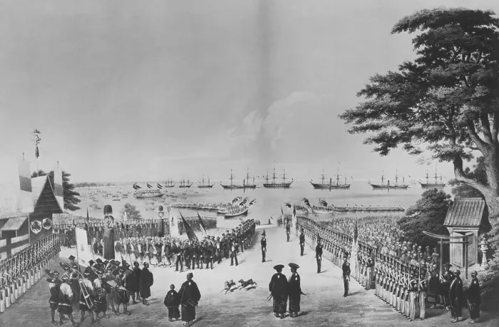 Framed Print : Painting Depicting the Landing of Commodore Perry in Japan Framed Print : Painting Depicting the Landing of Commodore Perry in Japan