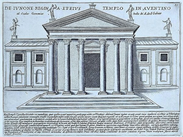 The painting depicts the temple of Juno on the Aventine. Juno Regina was an Etruscan goddess who was ritually invoked by the Roman general Lucius Furius Camillus to bestow her protection on Rome, historical Rome, Italy, 1625, Rome