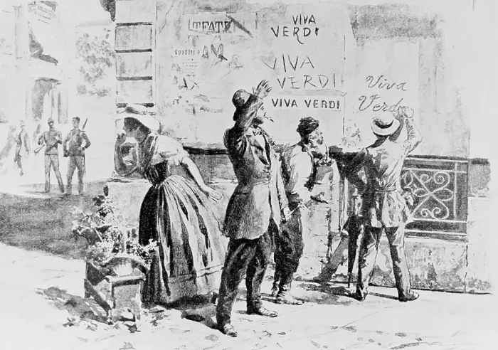 Framed Print : Painting of Italians Writing Viva Verdi on a Wall Framed Print : Painting of Italians Writing Viva Verdi on a Wall