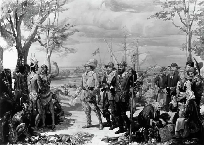 Framed Print : Painting of Native Americans Greeting Swedish Settlers by Christian Von Schneidau Framed Print : Painting of Native Americans Greeting Swedish Settlers by Christian Von Schneidau