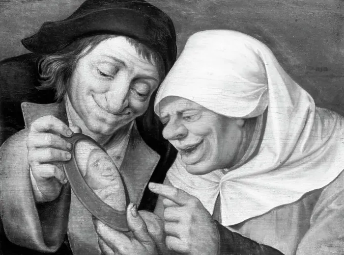 Framed Print : Painting of a Peasant Couple Looking at a Mirror by Jan Massys Framed Print : Painting of a Peasant Couple Looking at a Mirror by Jan Massys