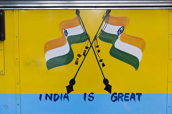 Painting on a public bus, Calcutta, Kolkata, West Bengal, India, Asia