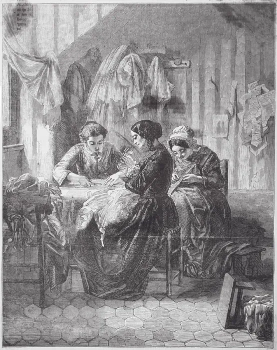 Framed Print : Painting of Three Seamstress Women at Work Framed Print : Painting of Three Seamstress Women at Work