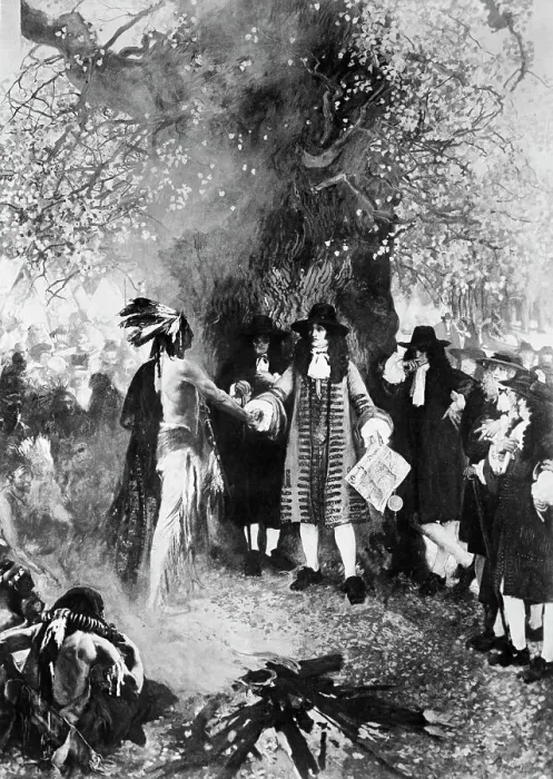 Framed Print : Painting of William Penn Shaking Hands with Lenape Leader Framed Print : Painting of William Penn Shaking Hands with Lenape Leader