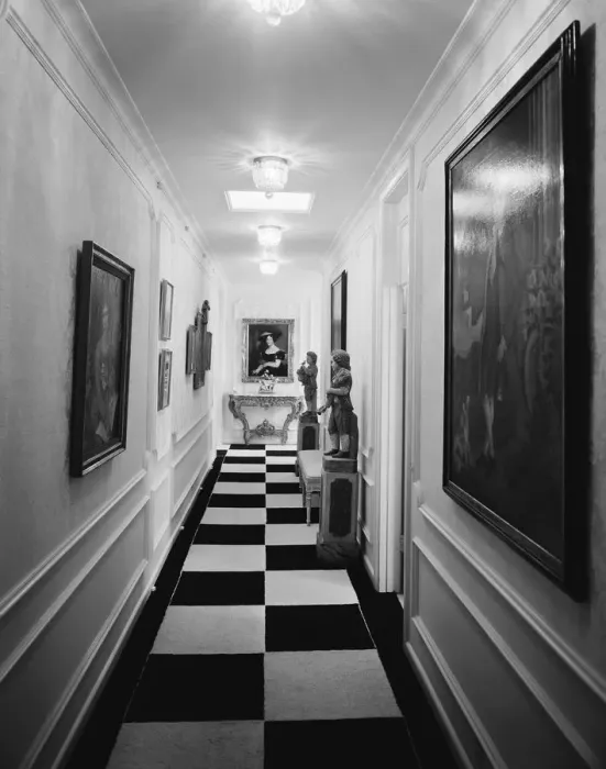 Framed Print : Paintings and statues in corridor Framed Print : Paintings and statues in corridor