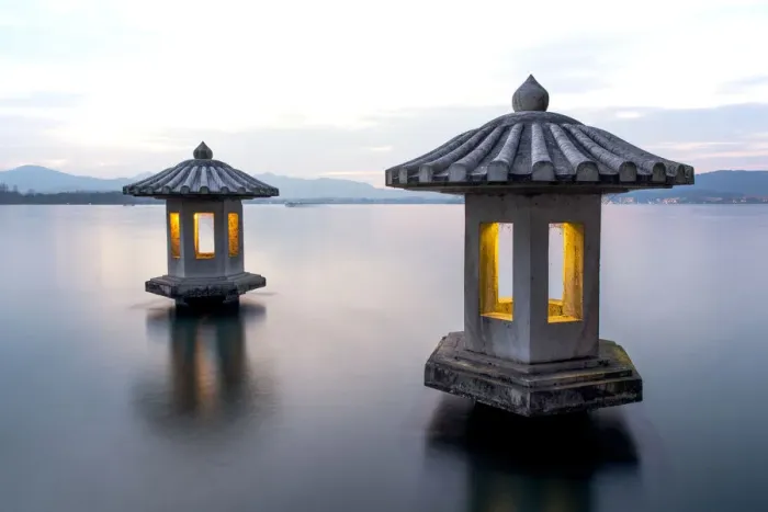 Framed Print : A pair of stone lanterns on the West Lake, Hangzhou Framed Print : A pair of stone lanterns on the West Lake, Hangzhou