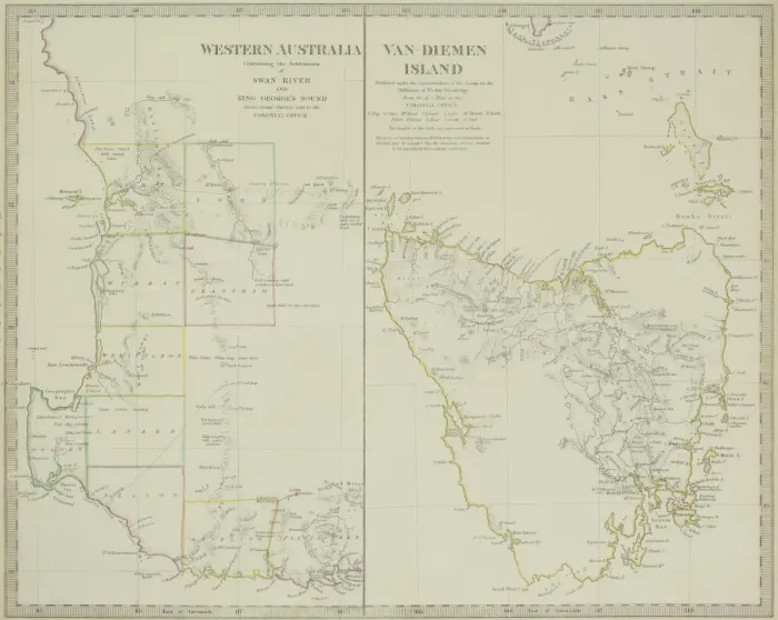 Framed Print : Paired antique maps of Western Australia and Van Diemen Island Framed Print : Paired antique maps of Western Australia and Van Diemen Island