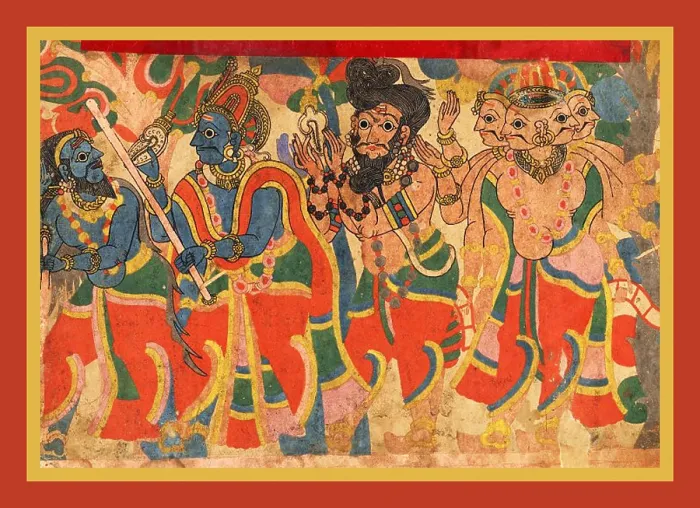 Framed Print : Paithan illustration a narrative from the Mahabharata Framed Print : Paithan illustration a narrative from the Mahabharata