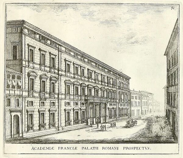 Palace of the Academy of France, in the street Corso, historical Rome, Italy, digital reproduction of an original 17th century painting, original date not known