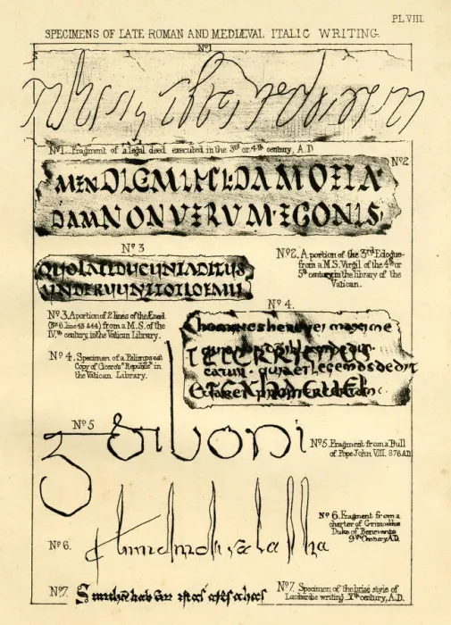 Framed Print : Palaeography writings in Roman from 4th century and later