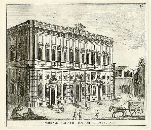 The Palazzo della Consulta, Palace of the Council is today the seat of the Italian Constitutional Court in Rome, historical Rome, Italy, digital reproduction of an original 17th-century painting, original date unknown