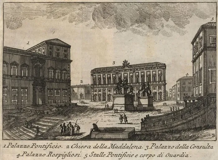 Framed Print : Palazzo Pontificio, Chiesa della Maddalena, Palazzo della Consulta, Palazzo Rospigliosi and Stalle Pontificie e corpo di Guardia, 1767, Rome, Italy, digital reproduction of an 18th century original, original date unknown Framed Print : Palazzo Pontificio, Chiesa della Maddalena, Palazzo della Consulta, Palazzo Rospigliosi and Stalle Pontificie e corpo di Guardia, 1767, Rome, Italy, digital reproduction of an 18th century original, original date unknown