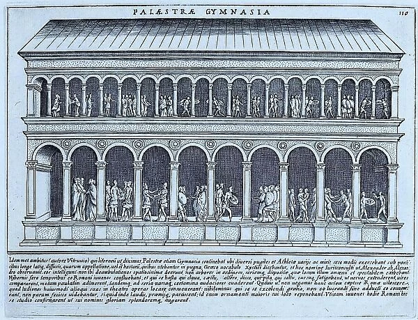 The palestra and gymnasium of the gymnasium, historical Rome, Italy, digital reproduction of an original 17th-century painting, original date unknown