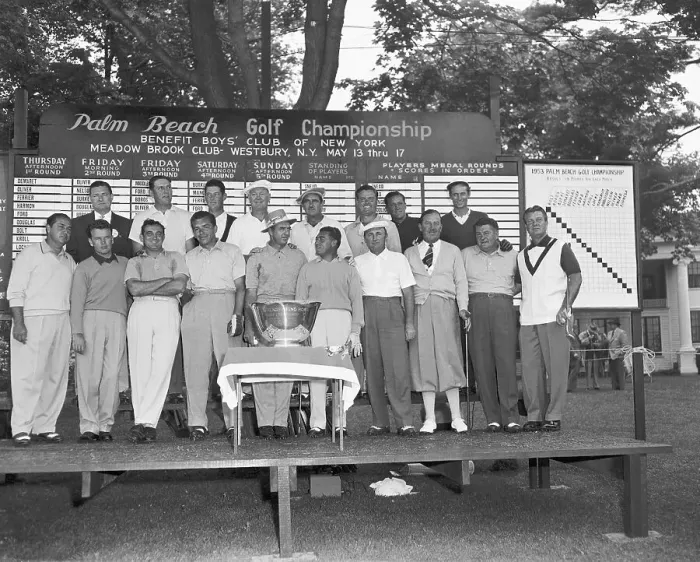 Framed Print : Palm Beach Round Robin Golfers Posing by Scoreboard Framed Print : Palm Beach Round Robin Golfers Posing by Scoreboard