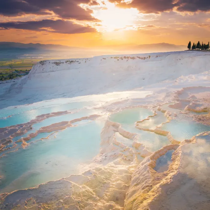 Framed Print : Pamukkale travertine natural pools at sunset Framed Print : Pamukkale travertine natural pools at sunset