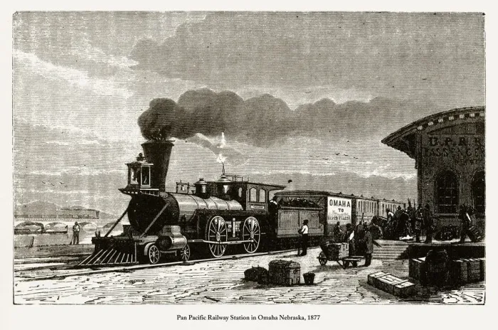 Framed Print : Pan Pacific Railway Station in Omaha Nebraska, 1877 Framed Print : Pan Pacific Railway Station in Omaha Nebraska, 1877