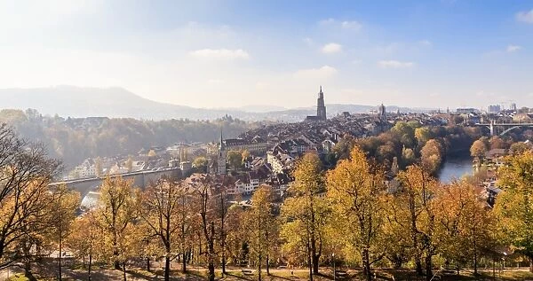 A Panamera view over the Old City of Bern at rose garden, situated on the River Aare in Switzerland