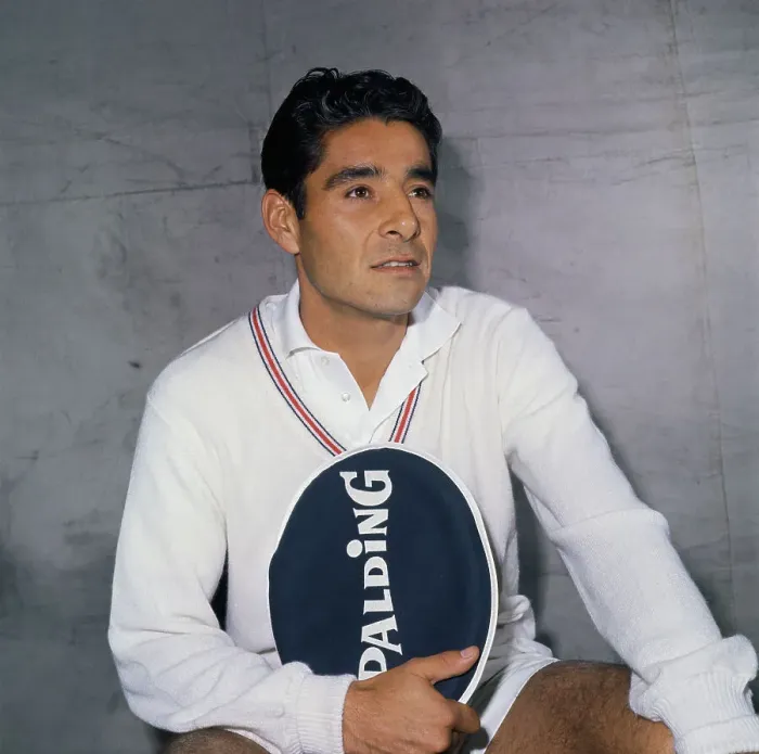 Framed Print : Panch Gonzales Holding Tennis Racket Framed Print : Panch Gonzales Holding Tennis Racket