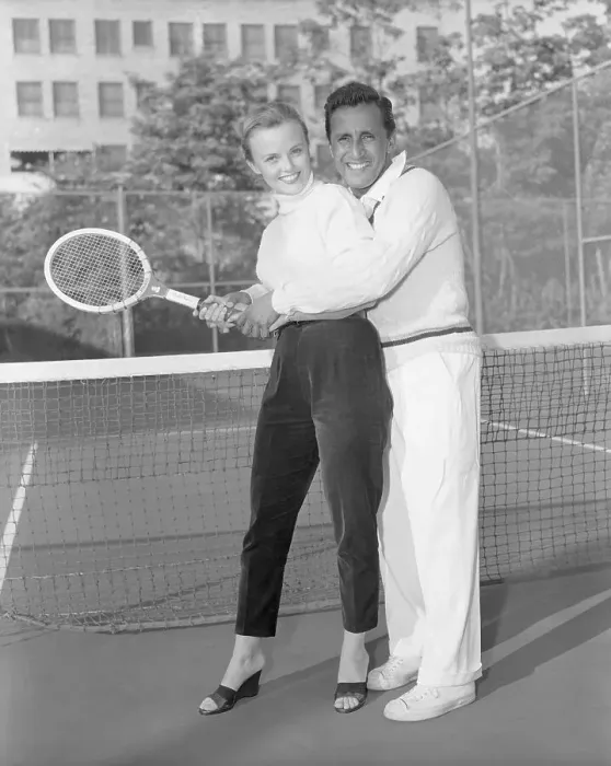 Framed Print : Pancho Segura Giving Tennis Lessons to Ann Baker Framed Print : Pancho Segura Giving Tennis Lessons to Ann Baker