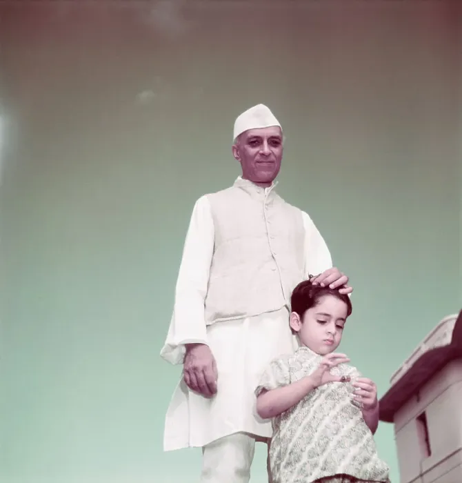 Framed Print : Pandit Nehru with Grandson Rajiv Gandhi