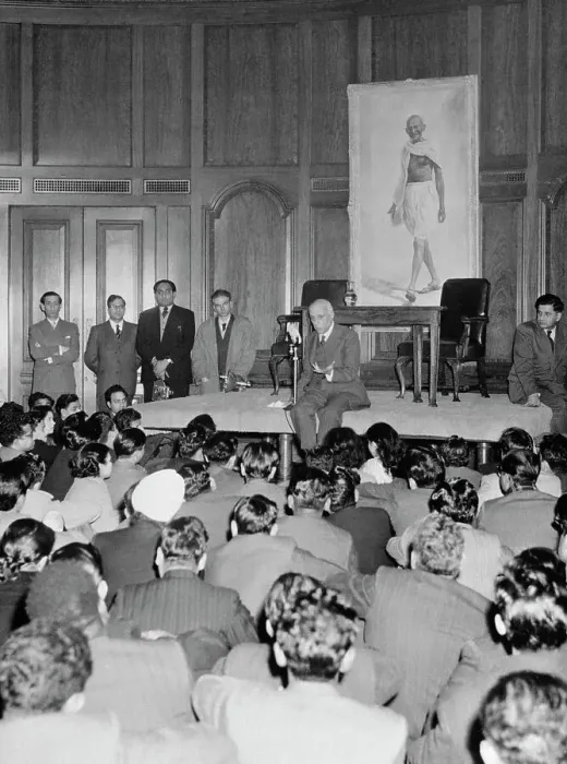 Framed Print : Pandit Nehru Sitting on Stage While Lecturing Framed Print : Pandit Nehru Sitting on Stage While Lecturing