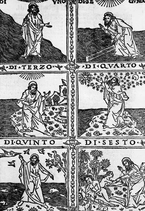 Framed Print : Six Panels Illustrate 6 Days Of Creation Framed Print : Six Panels Illustrate 6 Days Of Creation