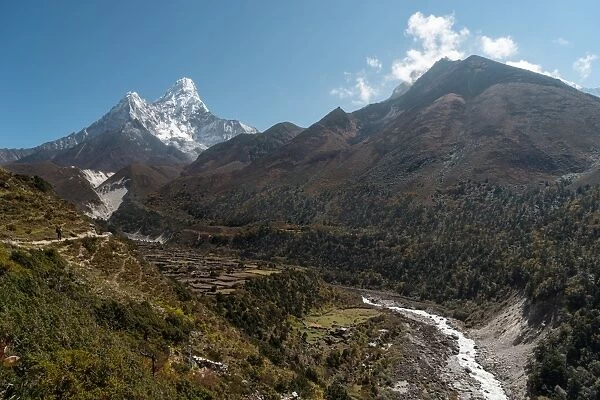 Pangboche village and Ama Dablam mountain peak, Everest region