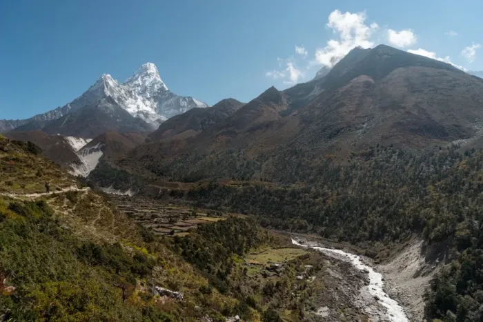 Framed Print : Pangboche village and Ama Dablam mountain peak, Everest region Framed Print : Pangboche village and Ama Dablam mountain peak, Everest region